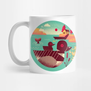 1950s Retro Loon Bird on a Lake Mug